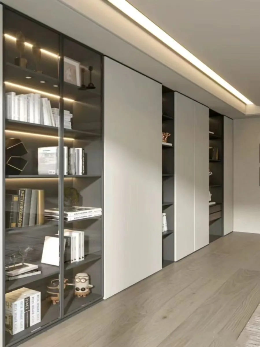 Custom built-in display cabinet with glass doors and lighting