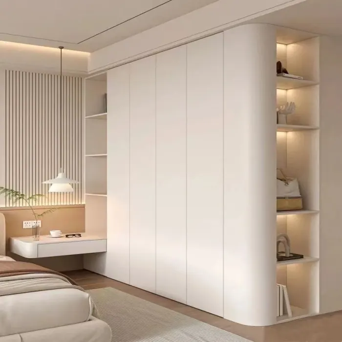 Sliding-door wardrobe with top cabinets