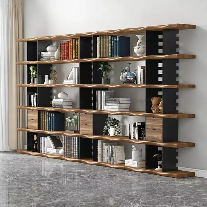 Walnut wave bookshelf room divider