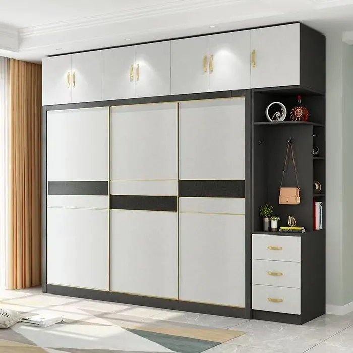 Large sliding wardrobe with open shelving