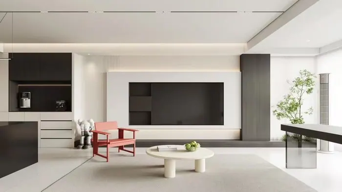 Minimalist living room with TV feature wall