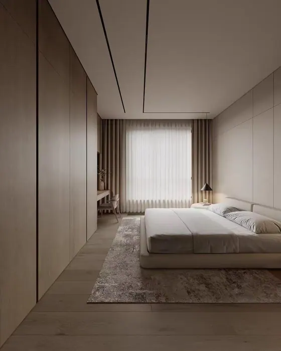 Full-wall wood wardrobe in bedroom