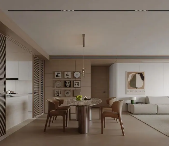 Open kitchen and dining area