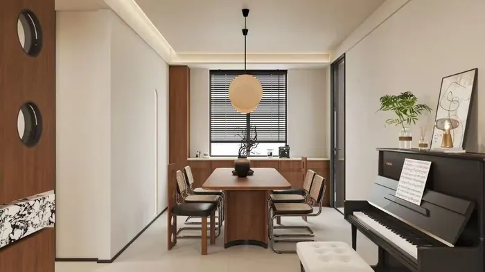 Dining area with custom cabinetry