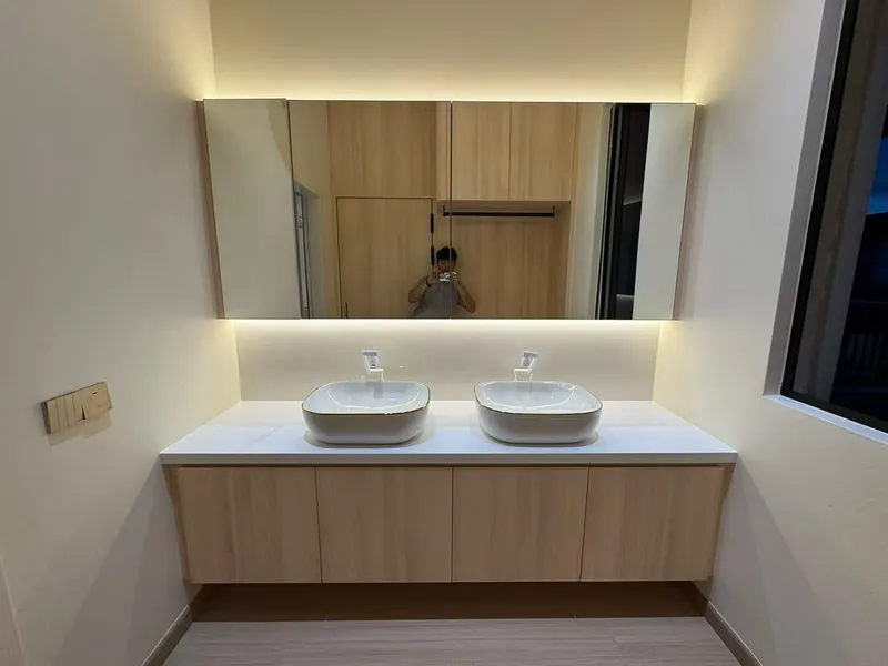 Floating double-basin bathroom vanity — Johor Bahru condo