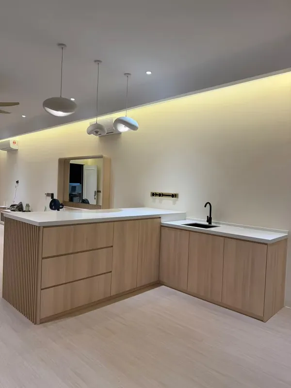 L-shape dry kitchen counter with fluted front — Johor Bahru